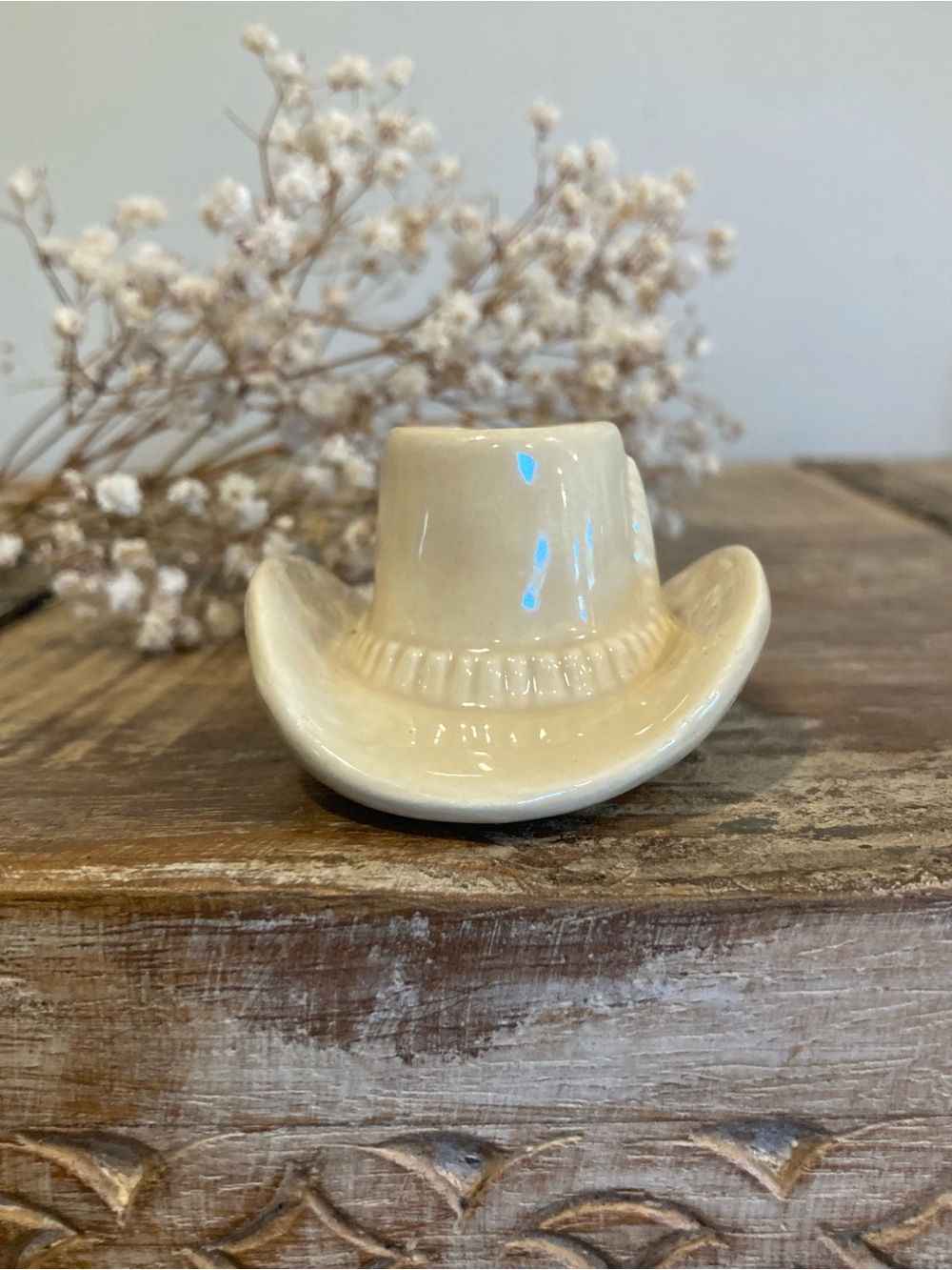 Ceramic Cowboy Hat Trinket - Cream Colored - Picture 5 of 12